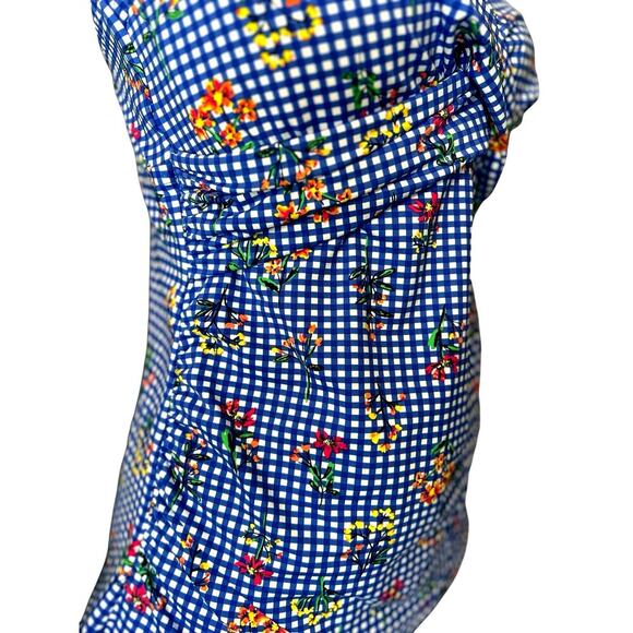 Lands' End Blue Gingham Floral Swim Top Underwire Tankini 14 D Cottagecore Sweet - Picture 8 of 9